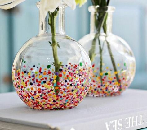 Wizard Ideas, Deco Champetre, Diy Confetti, Hi Sugarplum, Anthropologie Style, Acrylic Craft Paint, Crafty Creations, Painted Vases, Diy Vase