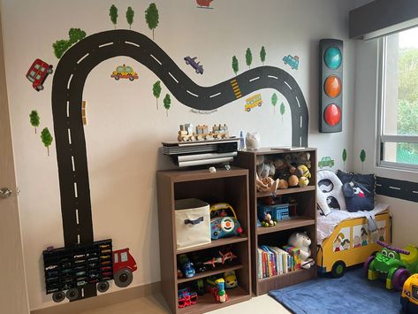 Boy Car Bedroom Ideas, Hotwheels Room Ideas, Car Theme Room For Boys, Toddler Boy Playroom Ideas, Toddler Boy Room Cars, Car Room Ideas For Boys, Boys Car Room, Cars Bedroom Ideas For Boys, Garage Theme Bedroom