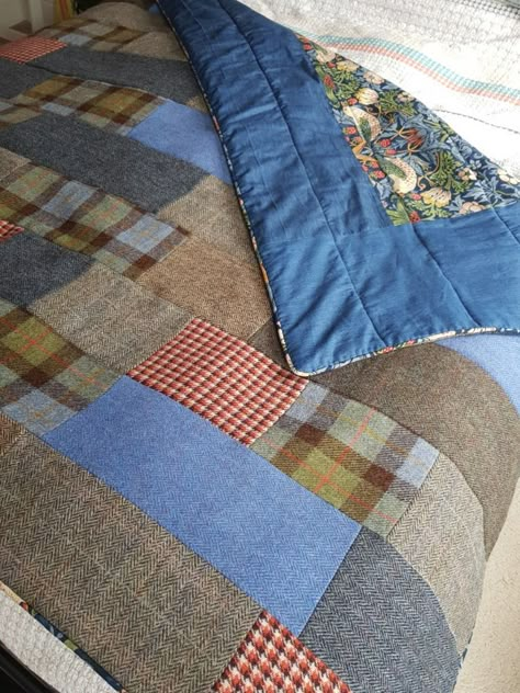 Tweed Patchwork, Wool Blankets, Patchwork Blanket, Plaid Quilt, Wool Quilts, Wedding Quilt, Man Quilt, Patchwork Quilt Patterns, King Size Quilt