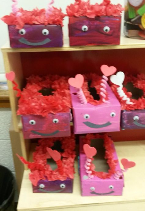 Use a Kleenex box to make a valentine card holder instead of a bag. Valentines Day Card Holders For Kids, Kleenex Valentines Boxes, Valentines Kleenex Box Ideas, Valentine Card Holders For School, Kleenex Box Valentine Boxes, Valentines Card Holders For School, Valentines Tissue Box Ideas, Valentines Boxes For Preschoolers, Valentines Holders For Kids Classroom