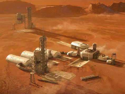 Mars base concept art for Ad Astra movie by Jonathan Bach Ad Astra Movie, Base Concept Art, Colonization Of Mars, Mars Colony, Mars Exploration, Drawing Programs, Buzz Aldrin, Ad Astra, 2 Peter