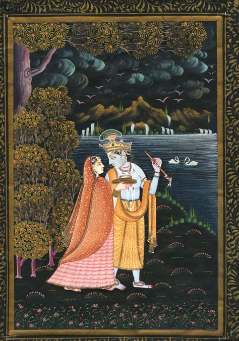 (INDIA) MUGHAL PAINTINGS : Lot 137 Pahari Painting Miniatures, Pahadi Miniature Painting, Pahari Miniature Paintings, Kangra Miniature Painting, Kangra Painting, Pahari Painting, Indian Miniature Paintings, Modern Indian Art, Radha And Krishna