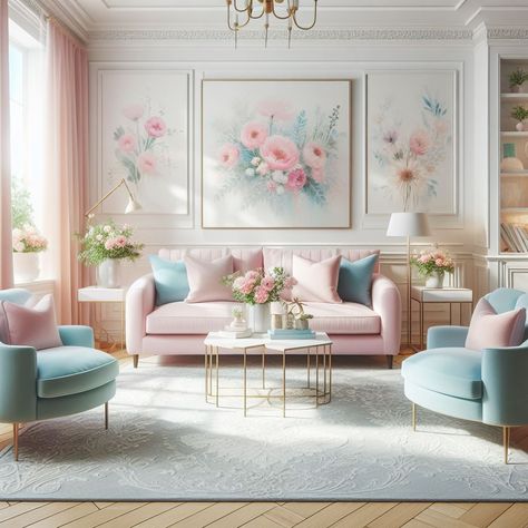 Break the Norm: Why Not Powder Pink for Your Living Room? 💕🌸 Will You Dare? 🌸 Infuse your living space with the unexpected allure of powder pink. Pink Feature Wall Living Room, Pink Sofa Aesthetic, Pink And Blue Living Room Ideas, Orangery Decor, Light Pink Living Room, Pink And Blue Living Room, Pink Accents Living Room, Pink And Blue Room, Pink Living Room Ideas