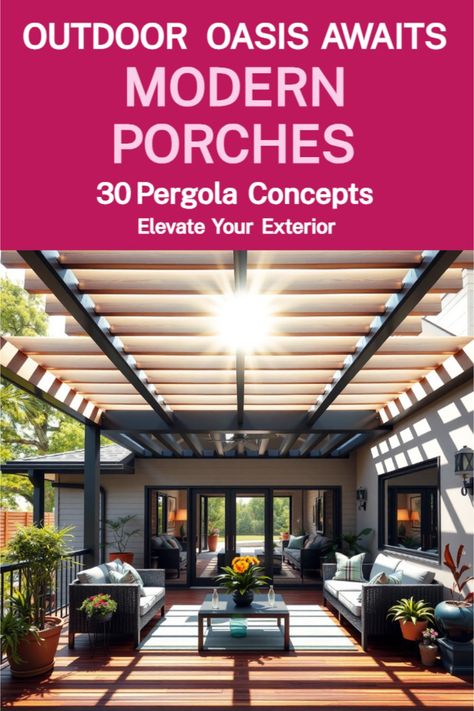 Unique Pergola Styles Front Porch Pergola Ideas, Pergola Styles, Porch Pergola Ideas, Front Porch Pergola, Modern Pergola Designs, Porch Pergola, Attached Pergola, Modern Porch, Fabric Awning