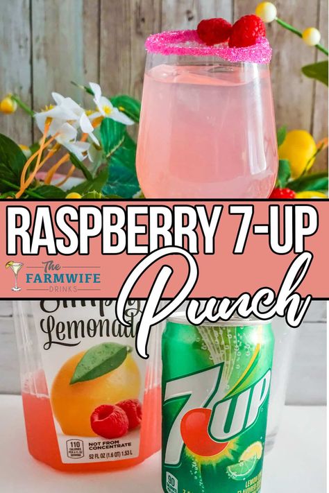 Raspberry 7up Punch Fruit Punch Party Drink, 7up Punch Recipes, Cherry 7up Punch, Lemonade Sprite Punch, Pink Punch Nonalcoholic, Pink Drink For Kids Party, Easy Pink Punch Recipes Non Alcoholic, Rainbow Punch Recipe, Raspberry Punch Recipes