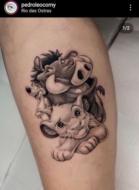 Rafiki Tattoo, Disney Characters Tattoos, Disney Inspired Tattoos, Pop Culture Tattoos, Nature Tattoo Ideas, Cartoon Tattoo Ideas, Disney Sleeve Tattoos, Small Dog Tattoos, Lion King Tattoo