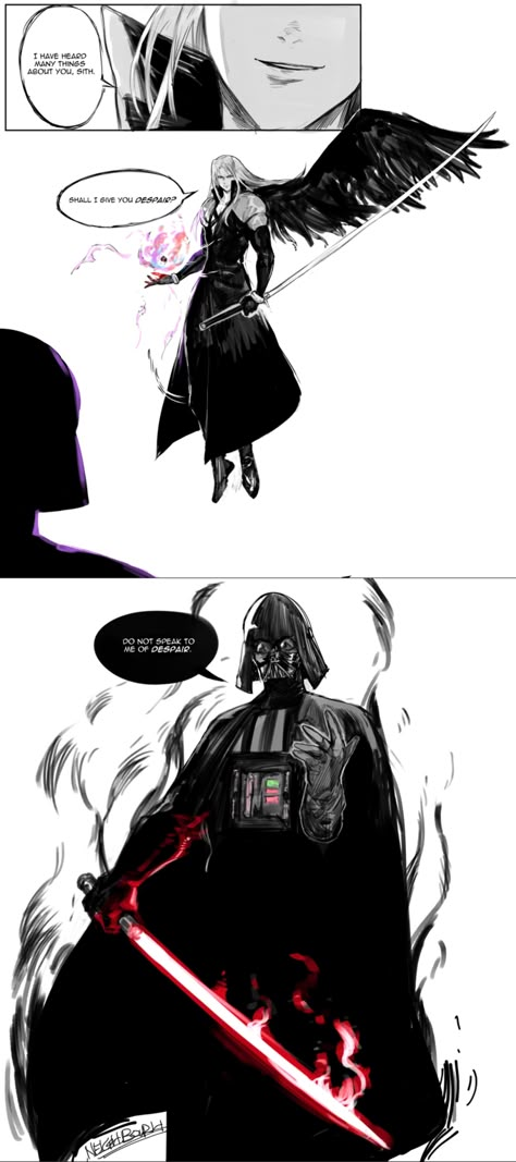 Darth Vader Crossover, Darth Vader Anime, Sephiroth Fanart, Manga Crossover, Star Wars Crossover, Darth Vader Art, Crossover Art, Anakin Vader, Star Wars Jokes