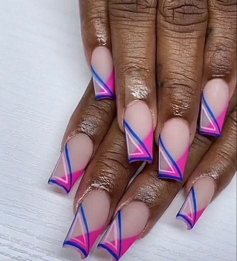 Pink And Blue Nail Designs Ideas, Pink Blue White Nails, Pink N Blue Nails, Pink And Dark Blue Nails, Pink Blue And White Nails, Royal Blue And Pink Nails, Navy Pink Nails, Dark Blue And Pink Nails, Nail Ideas Pink And White