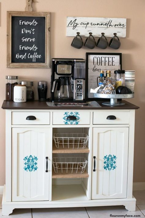 Mother’s Day Gift Idea: DIY Coffee Bar Ninja Coffee Bar, Diy Coffee Station, Coffee Bar Station, Coffee Bar Ideas, Farmhouse Coffee Bar, Diy Coffee Bar, Coffee Bar Design, Bar Inspiration, Home Coffee Stations