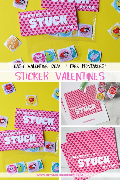 Stickers Valentines | Sticker Valentines | Sticker Valentine Printable | Printable Valentines | School Valentines | Non Candy Valentines | DIY Valentines | Valentines for Kids | Down Redbud Drive #stickersvalentines #printablevalentines #nonfoodvalentines #noncandyvalentines #schoolvalentines Non Candy Valentines, Diy Engagement Gifts, Sticker Valentines, Candy Valentines, School Valentines, Adorable Stickers, Diy Anniversary, Printable Valentines, Valentine Stickers