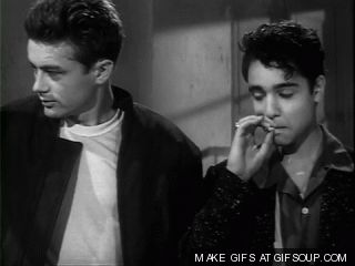 James Dean with Natalie Wood and Sal Mineo. Sal Mineo, Gifs Aesthetic, Jim Stark, James Dean Photos, Jimmy Dean, Screen Test, Actor James, Bongos, Marlon Brando