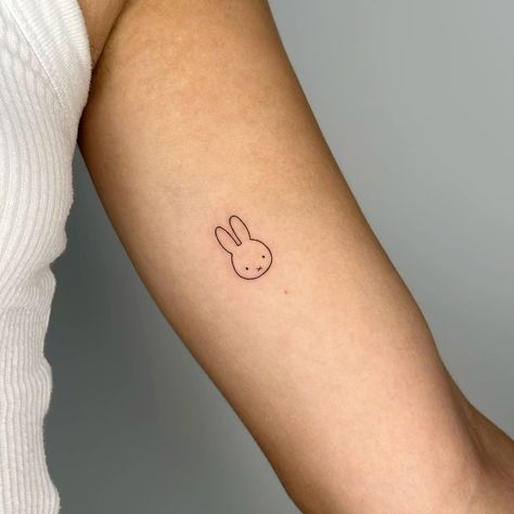 Miffy Tattoo Design, Minimalist Bunny Tattoo, Miffy Tattoo, Stuffed Animal Tattoo, Delicate Tattoos For Women, Chicken Tattoo, Minimal Tattoo Ideas, Geometric Line Tattoo, Amsterdam Tattoo