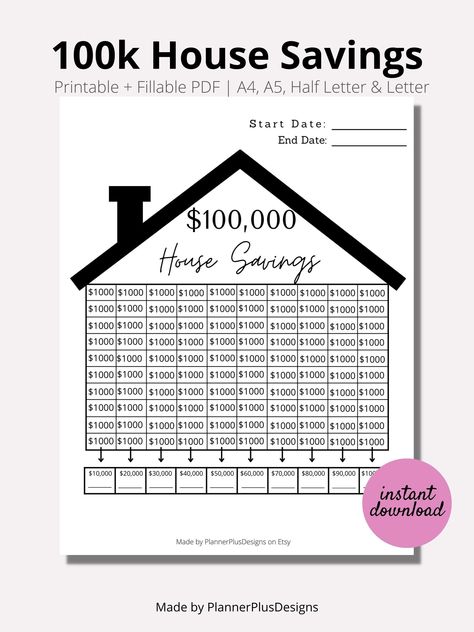 100k Savings Plan, 100 000, 100k Savings Challenge, House Savings Plan, Saving Money Chart, Save For House, Money Plan, Money Saving Methods, Money Saving Techniques