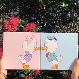 Not My Art ! on Instagram: “So beautiful 😍💕 ...... Please check artist 👩‍🎨 ——> Instagram @karinkeenart ——> Tiktok @ karinkeenn ....... • • 🧡💛❤️💚💙💜 #paintings…” Multi Canvas Painting, Disney Canvas Paintings, Couples Canvas Art, Cartoon Paintings, Donald And Daisy, Disney Canvas Art, Donald And Daisy Duck, Disney Canvas, Posca Marker