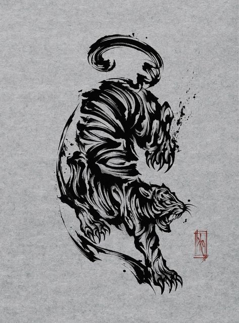 Abstract Tattoo Designs, Tiger Tattoo Design, Chest Piece Tattoos, Tattoo Design Book, Spine Tattoos, Dark Tattoo, Tiger Tattoo, Black Ink Tattoos, Art Tattoos