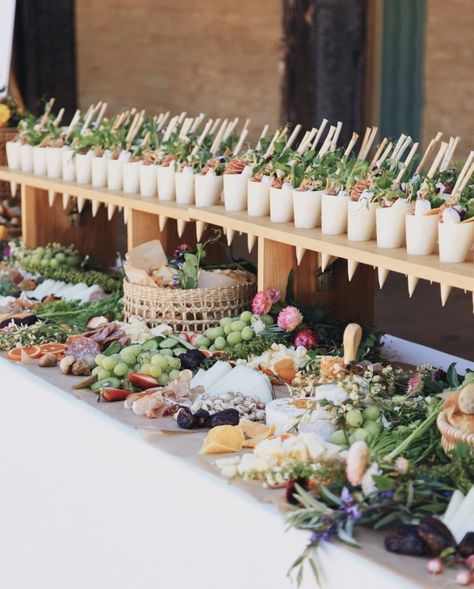 27 Stunning Charcuterie Grazing Table Ideas to Wow Your Guests - Leap With Grace Garden Party Wedding Reception Food, Spring Wedding Catering Ideas, Farm To Table Catering, Garden Party Catering, Wedding Mediterranean Food, Mediterranean Food Wedding, Appetizer Table Wedding, Elegant Grazing Table, Salad Bar Wedding