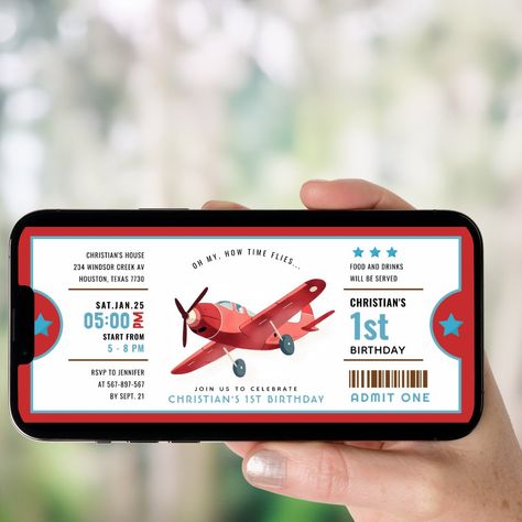 How time Flies Airplane Birthday ticket Invitation Time Flies Birthday Invitation, Aeroplane Party, Ticket Birthday Invitation, Time Flies Birthday, Birthday Ticket, Airplane Ticket, Boarding Pass Invitation, Airplane Theme, Boarding Passes