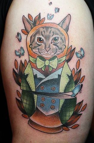 Kitty Dearest . Tattoo Artist - Cat Babushka Doll by Kitty Dearest Babooshka Tattoo, Ragdoll Tattoo Designs, Ragdoll Cat Tattoo Designs, Babushka Cat Tattoo, Babushka Dolls Tattoo, Russian Tattoo, Babushka Dolls, Dream Tattoos, Cat Tattoo