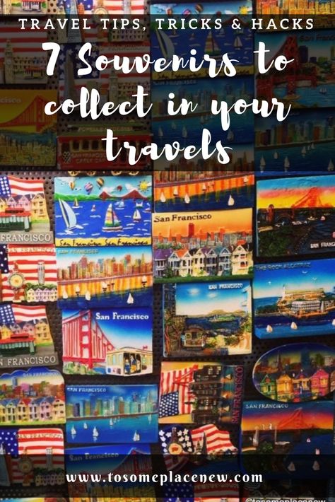 Collecting travel souvenirs is a great way to bring a part of the foreign land home. Find out what I collect in my travels around the world #travelsouvenirs Travelling Journal, Vintage Travel Decor, Travel Hack, Travel Memorabilia, Travel Keepsakes, Travel Savings, Travel Gadgets, San Francisco Travel, Blog Ideas