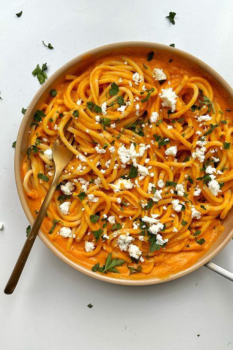 The BEST Sweet Potato Pasta Sauce | Myriad Recipes Sweet Potato Recipes Pasta, Sweet Potato And Pasta, Pasta With Sweet Potato, Sweet Potato Spaghetti, Sweet Potato Pasta Recipe, Sweet Potato Pasta Sauce, Sweet Potato Sauce, Sweet Potato Pasta, Best Sweet Potato