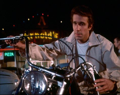 Happy Days: Season 1, Episode 6 The Deadly Dares (19 Feb. 1974)   Henry Winkler , Arthur 'Fonzie' Fonzarelli , the Fonz Henry Winkler Fonzie, Fonzie Happy Days, Happy Days Tv Show, Famous Movie Cars, Scott Baio, The Fonz, Laverne & Shirley, 70s Tv Shows, Swim Trends