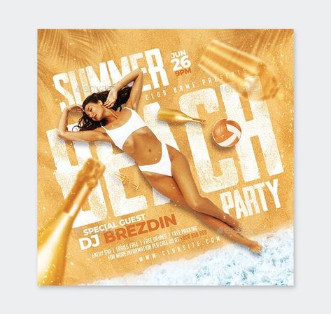 Summer Beach Party Flyer Template PSD Beach Party Flyer, Night Club Flyer, Dj Flyer, New Flyer, Party Flyer Template, Instagram Template Design, Summer Beach Party, Birthday Flyer, Graphic Design Ads