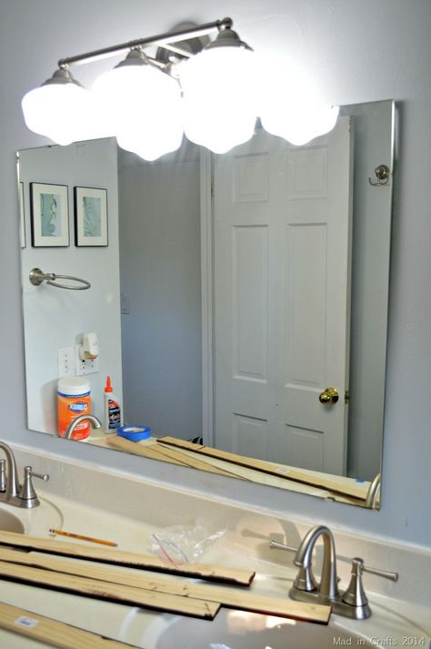 unframed bathroom mirror Frame Bathroom Mirror, Mirror Molding, Frame Bathroom, Bathroom Mirrors Diy, Beautiful Bathroom Designs, Blue Bathroom Decor, Bathroom Mirror Frame, Bathroom Aesthetic, Builder Grade