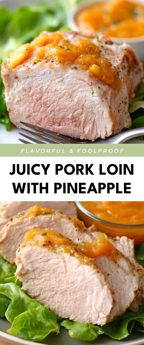 Image for Juicy Pork Loin with Pineapple Pineapple Pork Loin Oven, Pork Loin With Pineapple, Juicy Pork Loin, Pork With Pineapple, Paleo Honey Mustard, Healthy Pork, Pineapple Recipes, Holiday Recipes Christmas, Pork Loin