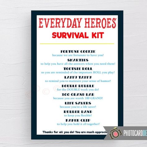 Teacher Survival Kit Printable Gift Tag First Day of School - Etsy Nursing Survival Kit, Sister Survival Kit, Nurse Survival Kit, Survivor Kit, Baking Soda Clay, Camping Party Favors, Survival Kit Gifts, Survival Kit For Teachers, Teacher Survival