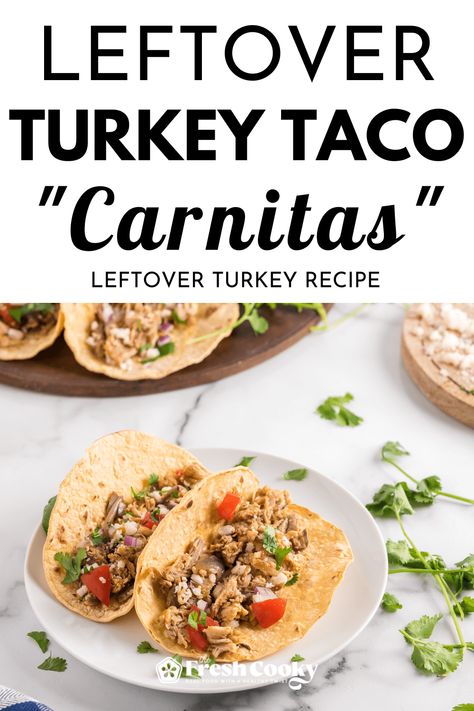 Completely change up your leftover turkey game with these delicious carnitas inspired, Leftover turkey tacos! Easy, gluten-free and so delish! Recipe via @thefreshcooky #turkeytacos #leftoverturkeyrecipe #leftoverturkey Turkey Carnitas, Tasty Tacos Recipe, Turkey Tacos Recipes, Tacos Easy, Turkey Taco, Shredded Turkey, Thanksgiving Turkey Leftovers, Turkey Tacos, Leftover Turkey Recipes