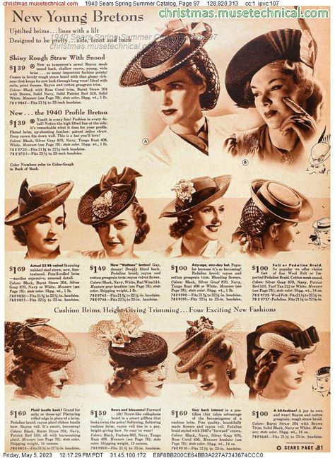 1940 Sears Spring Summer Catalog, Page 97 - Catalogs & Wishbooks 1940s Women, 1940s Woman, 1940s Hats, Sears Catalog, Time Clothes, Fabric Sewing Patterns, Christmas Catalogs, 40s Fashion, Pattern Play