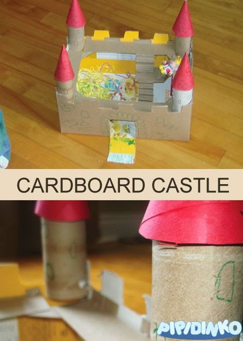 My Life with Pipidinko: Easy DIY Cardboard Project: Castle Play Castle, Diy Cardboard Toys, Cardboard Dollhouse, Cardboard Castle, Paint Sticks, Art Activities For Toddlers, Cardboard Box Crafts, Recycled Art Projects, Cardboard Toys