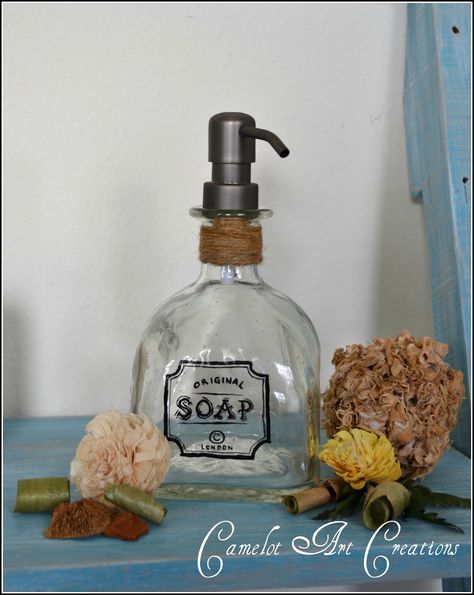 Diy Soap Dispenser Bottle, Diy Soap Dispenser, Patron Bottles, Soap Dispenser Diy, Patron Bottle, Soap Dispensers, Altered Bottles, Bath Soap, Liquor Bottles