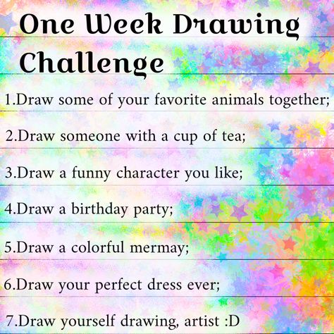 One Week Drawing Challenge, Week Drawing Challenge, Drawing List, Artist Block, Sketchbook Ideas Inspiration, Stitch Wedding, Art Journal Challenge, Sketchbook Challenge, 30 Day Drawing Challenge