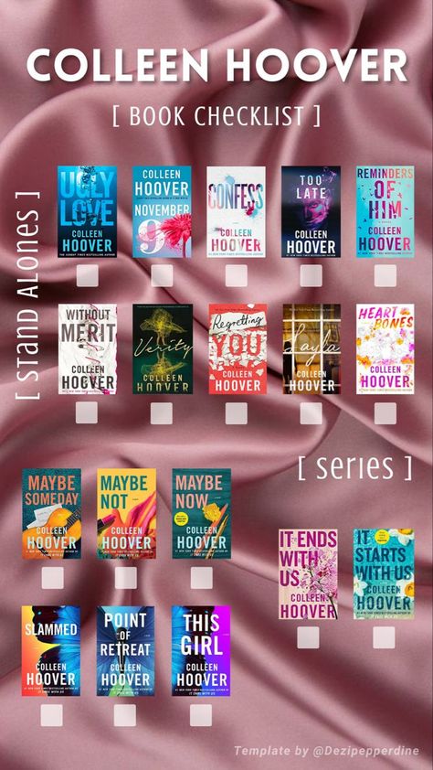 Coolen Hoover Books List, Colleen Hoover Series Books, Collen Hover All Books List, Collen Hoover Checklist, Books By Colleen Hoover, Colleen Hoover Collection, Colleen Hoover Book Checklist, Books Like Colleen Hoover, Books To Read If You Like Colleen Hoover