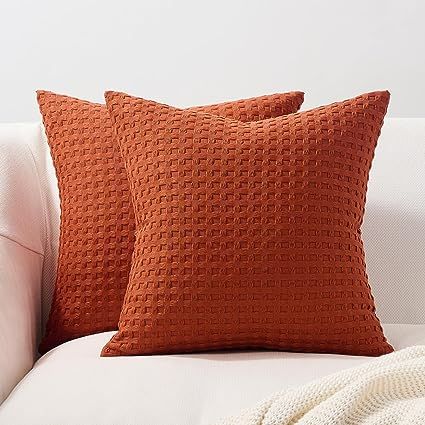 Amazon.com: Topfinel Bunrt Orange Square Throw Pillow Covers 18x18,Terracotta Waffle Weave Textured Cotton Cozy Pillows Set of 2, Rust Autumn Fall Rustic Boho Cushion Cases for Bed Couch Sofa Chair and Car : Home & Kitchen Modern Boho Home Decor, Neutral Throw, Fall Pillow, Modern Farmhouse Home Decor, Fall Pillow Cover, Boho Throw Pillows, Estilo Boho Chic, Living Room Couch, Fall Pillows