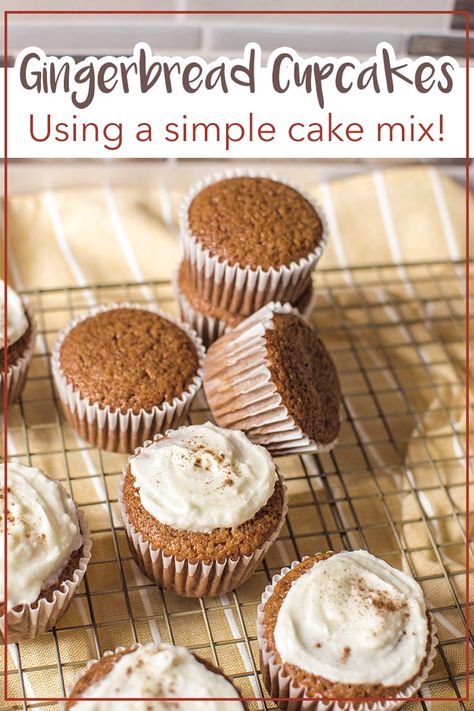 My Gingerbread Cupcake recipe is one for the books! Can you believe all it takes is some boxed cake mix and a blend of spices to bring these cupcakes to life? #kenarry #ideasforthehome Gingerbread Cupcakes From Box Cake, Easy Gingerbread Cupcakes, Best Cake Mix Cupcakes, Gingerbread Cupcakes Box Cake, Gingerbread Cake Mix Recipes, Cupcake Recipes From Box Cake Mixes, Cupcakes From Box Cake Mixes, Spice Cake Mix Muffins, Cake Mix Muffins Recipes