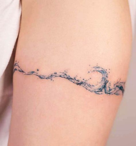 Different Small Tattoos, Wave Tattoo Bicep, Waves Tattoo Women, Water Tattoo Wrap Around, Wave Tattoo Ankle Bracelet, Ocean Band Tattoo Women, Wave Around Arm Tattoo, Ocean Wave Arm Band Tattoo, Water Arm Band Tattoo