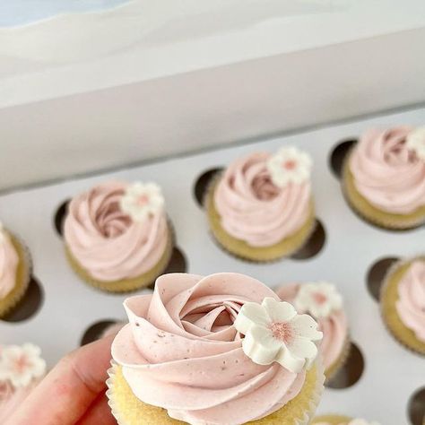 Baked by Julie | West Covina, CA 91791 on Instagram: "Cherry blossom cupcakes to match the smash cake so simple yet sooo adorable 🥰 Vanilla cupcakes with strawberry frosting 😋 • • • • #cherryblossom #cherryblossoms #floral #flower #pink #white #cupcakes #cupcake #cupcakedecorating #cupcakesofinstagram #cupcakestagram #cupcakeart #cupcakestyles #strawberry #buttercreampiping #cute #westcovina #supportsmallbusiness #626 #bakedbyjulie_ #customcupcakes #foodphotography #lacounty #baker" Garden Theme Cupcakes, Baby In Bloom Cupcakes, Baby Shower Cupcakes Girl, Pink White Cupcakes, Pink Baby Shower Cupcakes, Cherry Blossom Cupcakes, Blossom Cupcakes, Cupcakes With Strawberry Frosting, Baptism Cupcakes