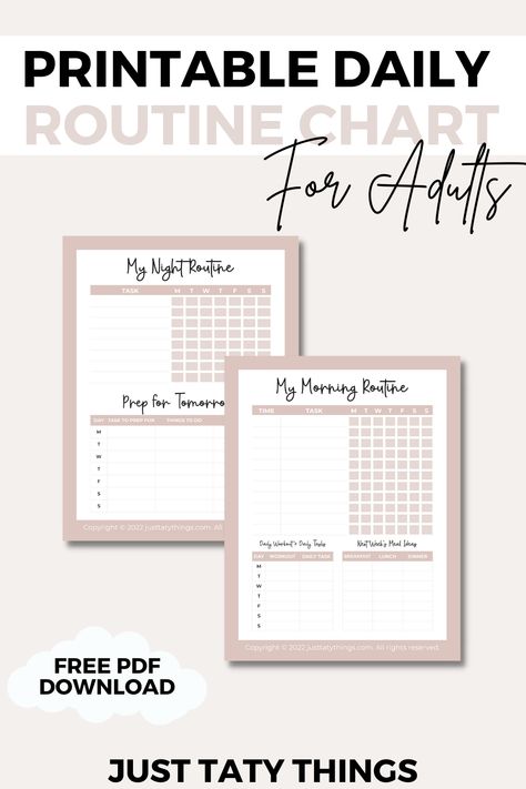 Looking for a daily routine chart for adults free printable?! Inside are different templates you can choose from to perfect your morning routine and night routine! Morning And Night Routine Checklist, Morning And Evening Routine Printable, Night Routine Printable, Routine Template Free Printable, Daily Routine Checklist Free Printable, Daily Routine Template Free Printable, Printable Morning Routine Chart, Morning Routine Printable Free, Daily Routine Printable Free