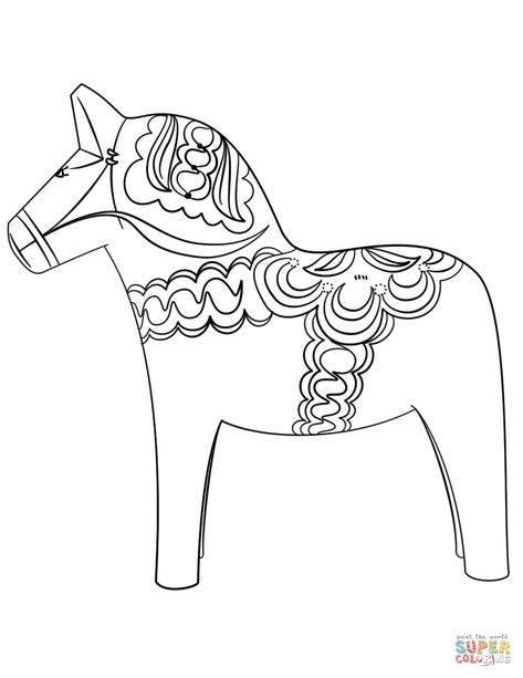 Vikings For Kids, Swedish Horse, Horse Template, Irish Sport Horse, Swedish Dala Horse, Coloring Page Free Printable, Arte Folk, Christmas Horses, Horse Coloring Pages