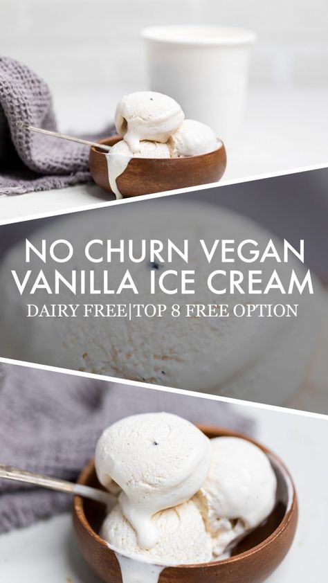 No Churn Vegan Vanilla Ice Cream Dairy Free Vanilla Ice Cream, Vegan Vanilla Ice Cream, Almond Milk Ice Cream, Protein Ice Cream Recipe, Coconut Milk Ice Cream, Vegan Ice Cream Recipe, Healthy Ice Cream Recipes, Nice Cream Recipe, Avocado Ice Cream