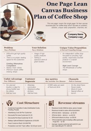 One Page Lean Canvas Business Plan Of Coffee Shop Presentation Report Infographic PPT PDF Document Report Infographic, Powerpoint Examples, Cafe Business Plan, Lean Canvas, Canvas Business, Coffee Shop Business Plan, Restaurant Business Plan, Starting A Restaurant, Business Plan Example