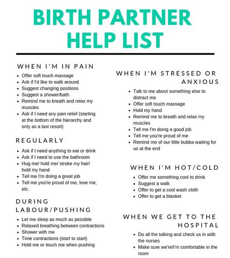 Birth Partner Tips, Nesting List Pregnancy, Labor Support Person Tips, Holistic Birth Plan, Home Birth Essentials, Birth Partner Help List, Labor Positions With Partner, Homebirth Space Ideas, Home Birth Plan