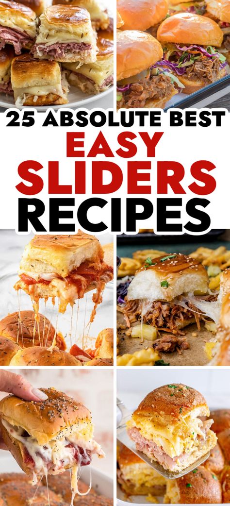 Easy Slider Recipes – These fluffy, flavorful and easy to make sliders are going to become your new favorite addition to any party, special occasion and whenever you want something comforting! Chicken sliders, pulled pork sliders, easy sliders, beef sliders, buffalo chicken sliders, cheese sliders, ham and cheese sliders. Easy Appetizers Sliders, Pan Sandwich Sliders, One Pan Sliders Kings Hawaiian, Slider Sandwiches For Party, Slider Meals Dinners, Mini Turkey Sliders, Pioneer Woman Chicken Sliders, Hawaiian Roll Sliders Super Bowl, Pull Apart Rolls Sliders