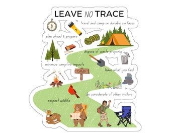 HappyCamperPrinting - Etsy Leave No Trace, Outdoor Learning, Die Cut Stickers, Cut Stickers, Cabin Decor, Montessori, Laminate, Sticker Paper, Nature Inspiration