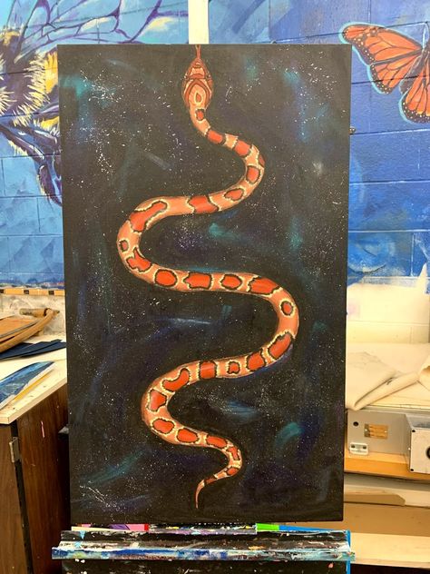 Snake Painting Aesthetic, Snake Painting Acrylics Easy, Cute Snake Painting, Abstract Snake Art, Snake Painting Easy, Snake Canvas Painting, Snake Art Painting, Snake Painting Acrylics, Snake Paintings