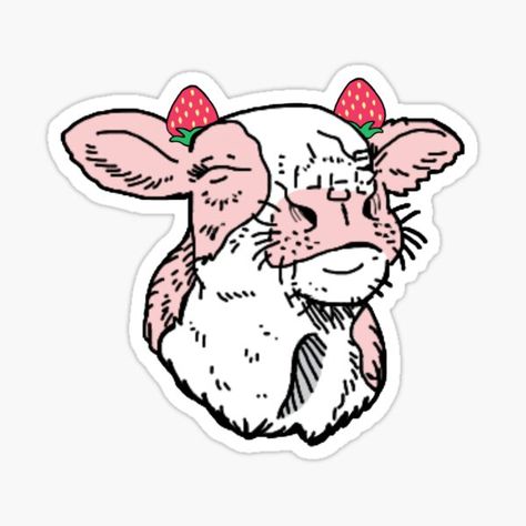 Strawberry Cow Tattoo, Strawberry Cow, Cute Strawberry Cow, Strawberry Cow Cartoon, Cow Stickers Aesthetic, Cute Strawberry Sticker, Strawberry Cow Sticker, Cow Tattoo, Cow Drawing