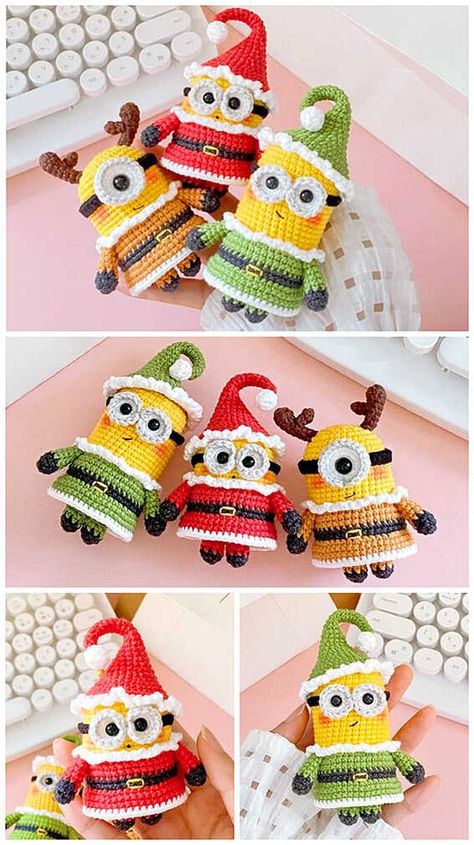 Diy Crochet Christmas, Crochet Christmas Ornaments Free Pattern, Crochet Christmas Ornaments Free, Crochet Amigurumi Patterns, Minion Crochet, Christmas Crochet Patterns Free, Amigurumi Christmas, Crochet Xmas, Crochet Ornaments