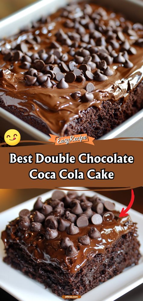 Indulge in the rich, moist Best Double Chocolate Coca Cola Cake, where every forkful offers a burst of chocolatey goodness, enhanced with a hint of cola. It’s the perfect cake for celebrations or any time you crave a deep chocolate experience. #ChocolateCake #CocaColaCake #DecadentDesserts Easy Chocolate Birthday Cake, Chocolate Coke Cake, Double Chocolate Cake Recipe, Chocolate Coca Cola Cake, Coke Cake, Coca Cola Cake, Double Chocolate Cake, Cola Cake, Special Cakes